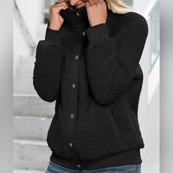 Plush Snap Button-up Jacket M - Picture 2 of 7